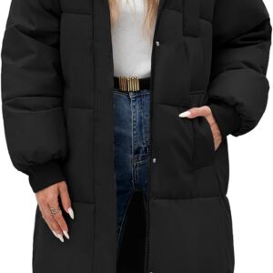 Women's Winter Jacket Long Puffer Coat Hooded Warm Parka Down Jackets Coats Zip Up Outerwear with Decorative Pockets