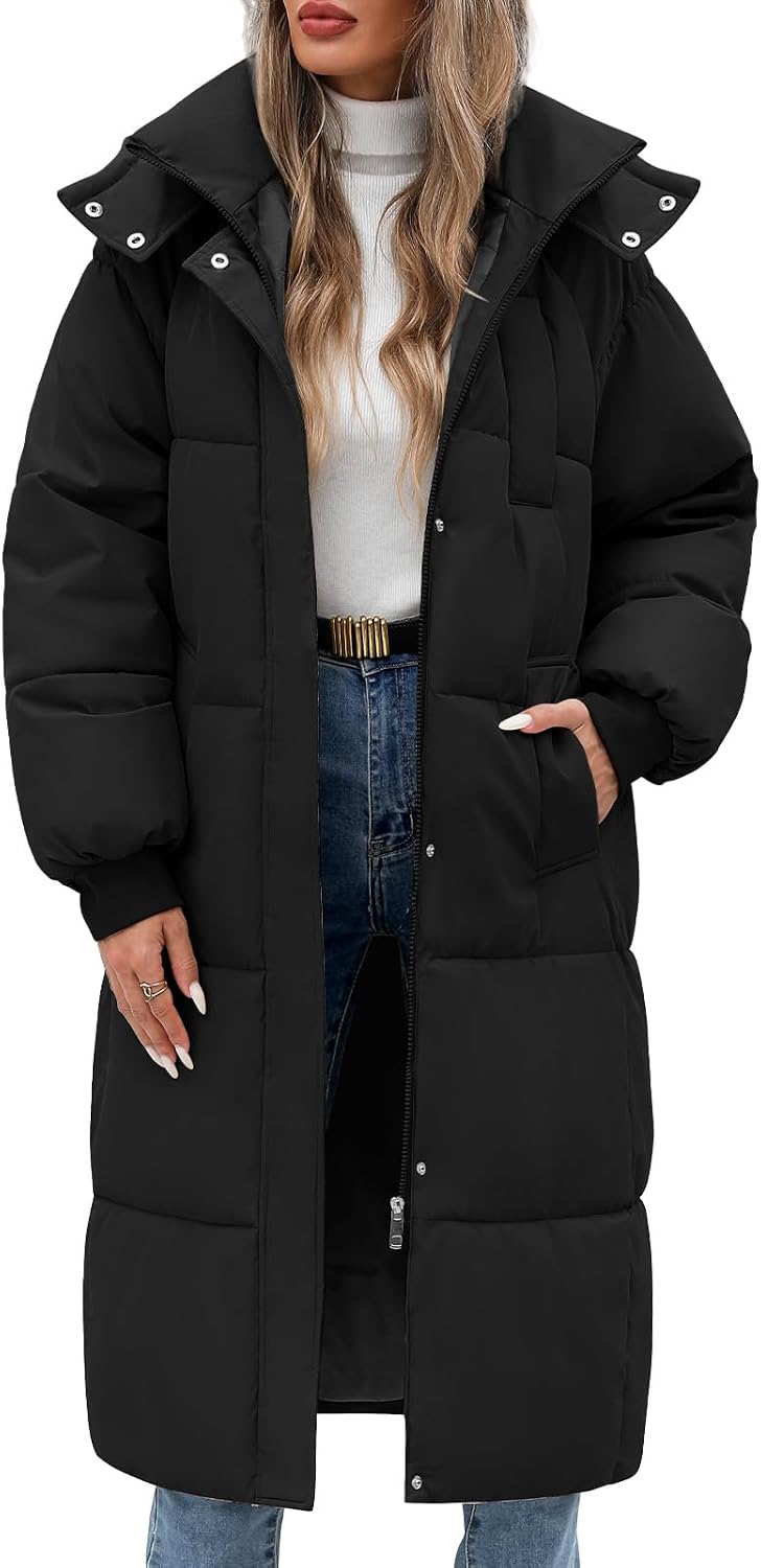 Women's Winter Jacket Long Puffer Coat Hooded Warm Parka Down Jackets Coats Zip Up Outerwear with Decorative Pockets