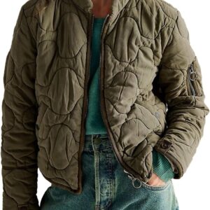 Women's Lightweight Zip Up Outerwear Coat Quilted Jacket Warm Down Puffer Jacket With Pockets