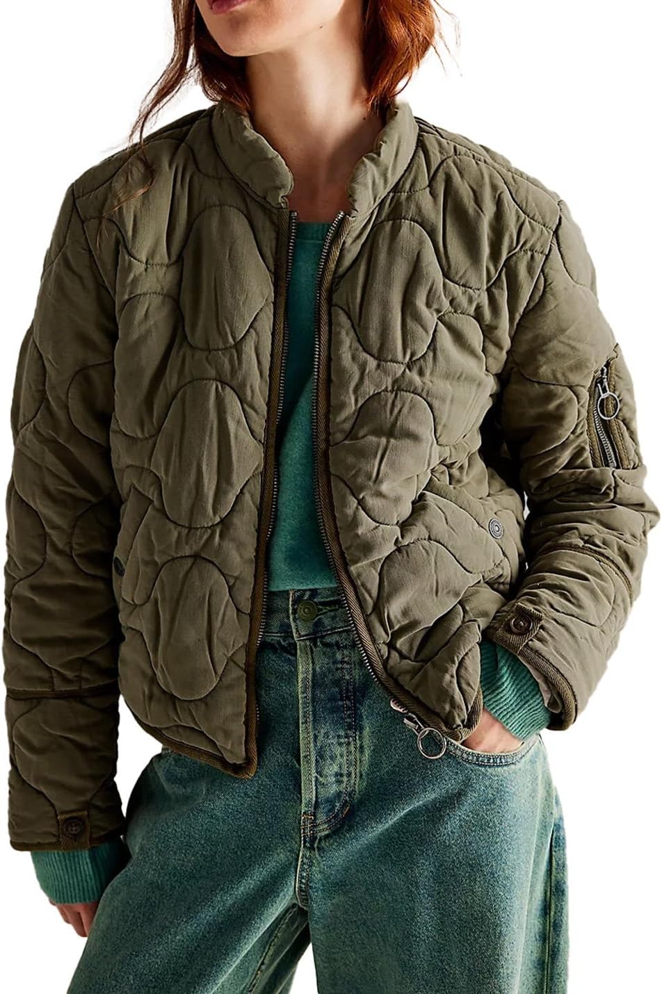 Women's Lightweight Zip Up Outerwear Coat Quilted Jacket Warm Down Puffer Jacket With Pockets