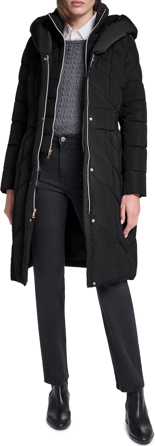 Women's Taffeta Down Coat with Elastic Waist - Image 2
