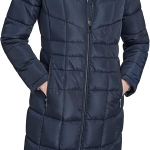 Women's Full Length Puffer Coat – Hooded Quilted Winter Jacket with Zip Up Front
