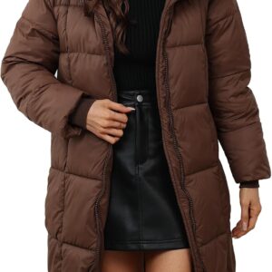 Long Down Jacket with Hood Women Winter Zip Warm Down Jacket Quilted Parka Long Casual XS-XXL, brown, 3X-Large