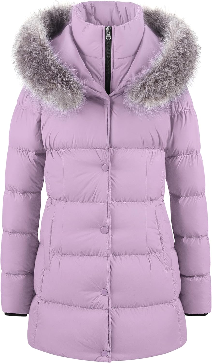 Women's Winter Snow Jacket Long Fur Puffer Coat With Removable Faux Fur Trim